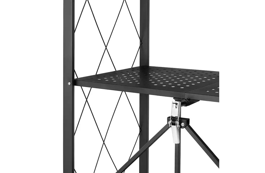 Metalen opbergrek op wielen - opvouwbaar - 4 planken - zwart