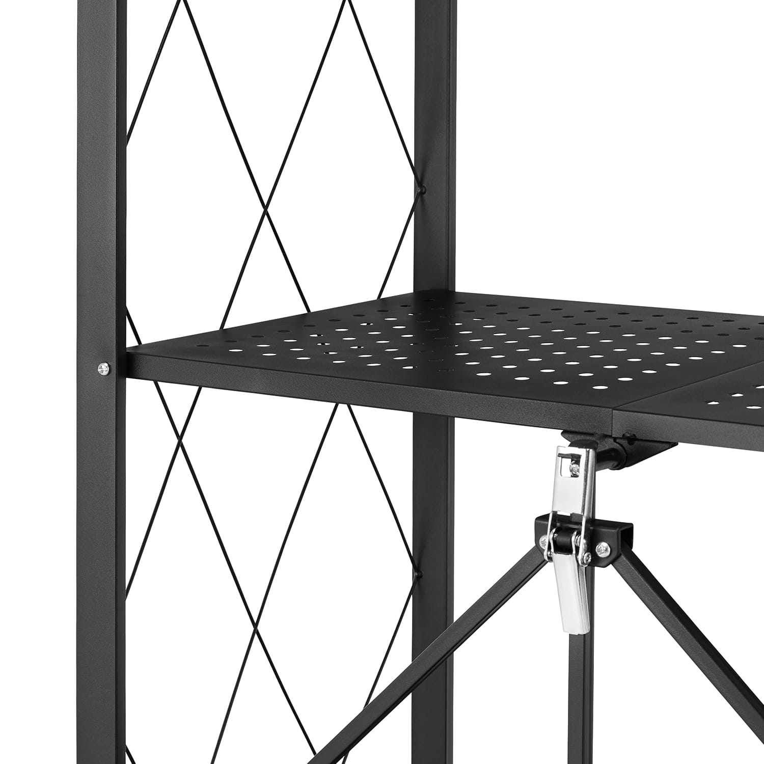 Metalen opbergrek op wielen - opvouwbaar - 4 planken - zwart