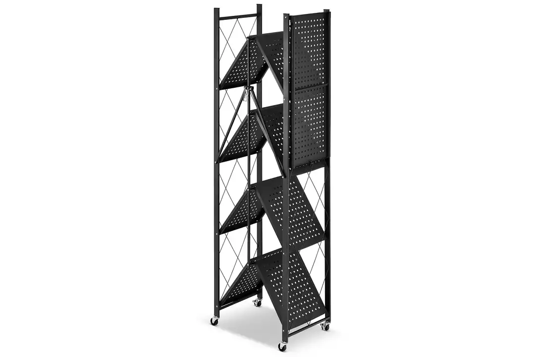 Metalen opbergrek op wielen - opvouwbaar - 5 planken - zwart