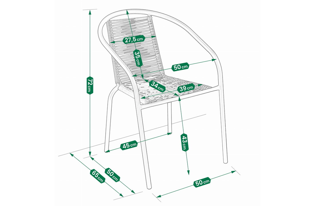 Tuinstoel staal met gevlochten zitting – 72 cm – perzik