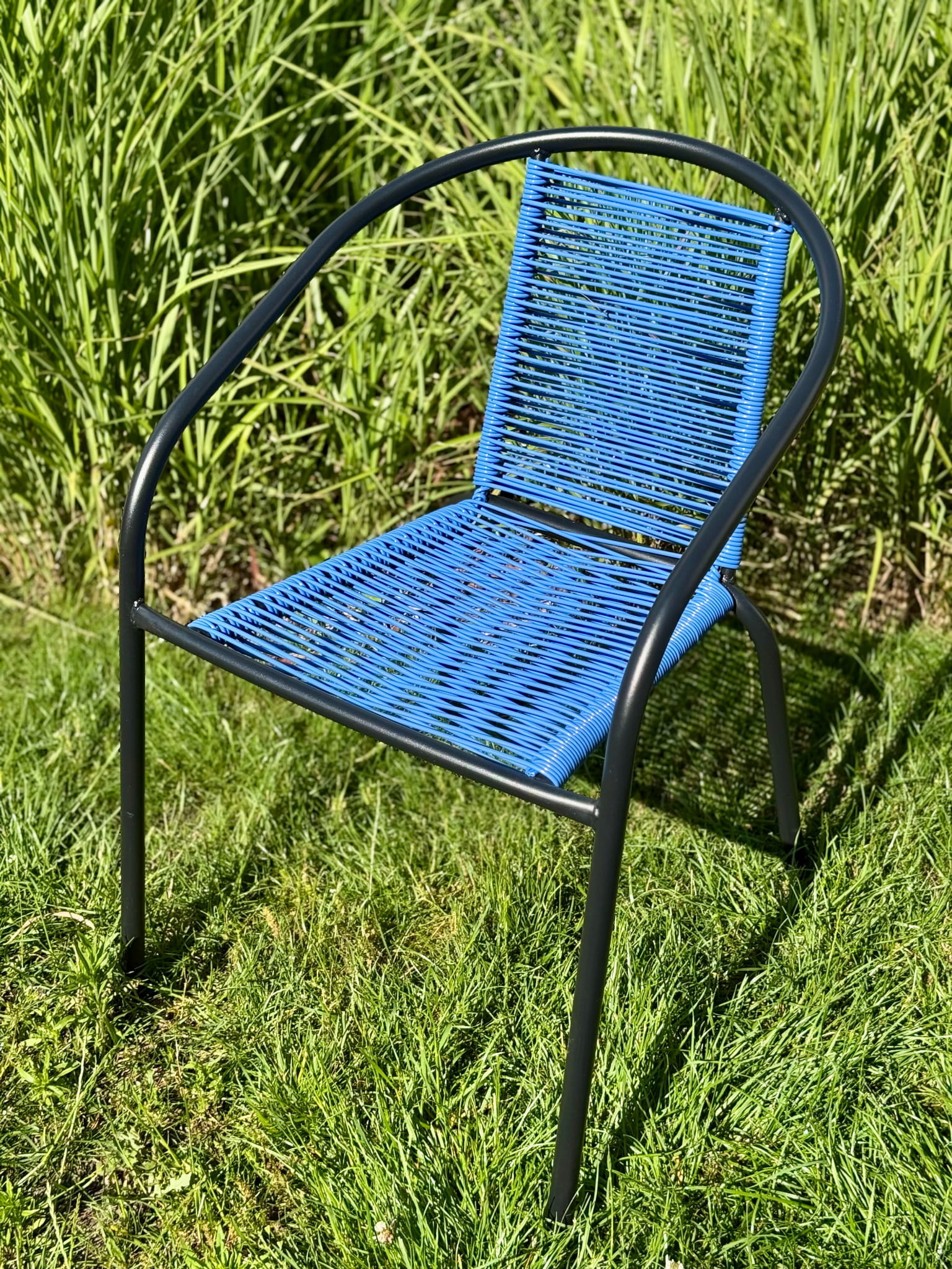 Tuinstoel staal met gevlochten zitting – 72 cm – blauw