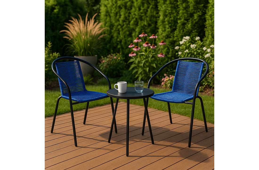 Tuinstoel staal met gevlochten zitting – 72 cm – blauw