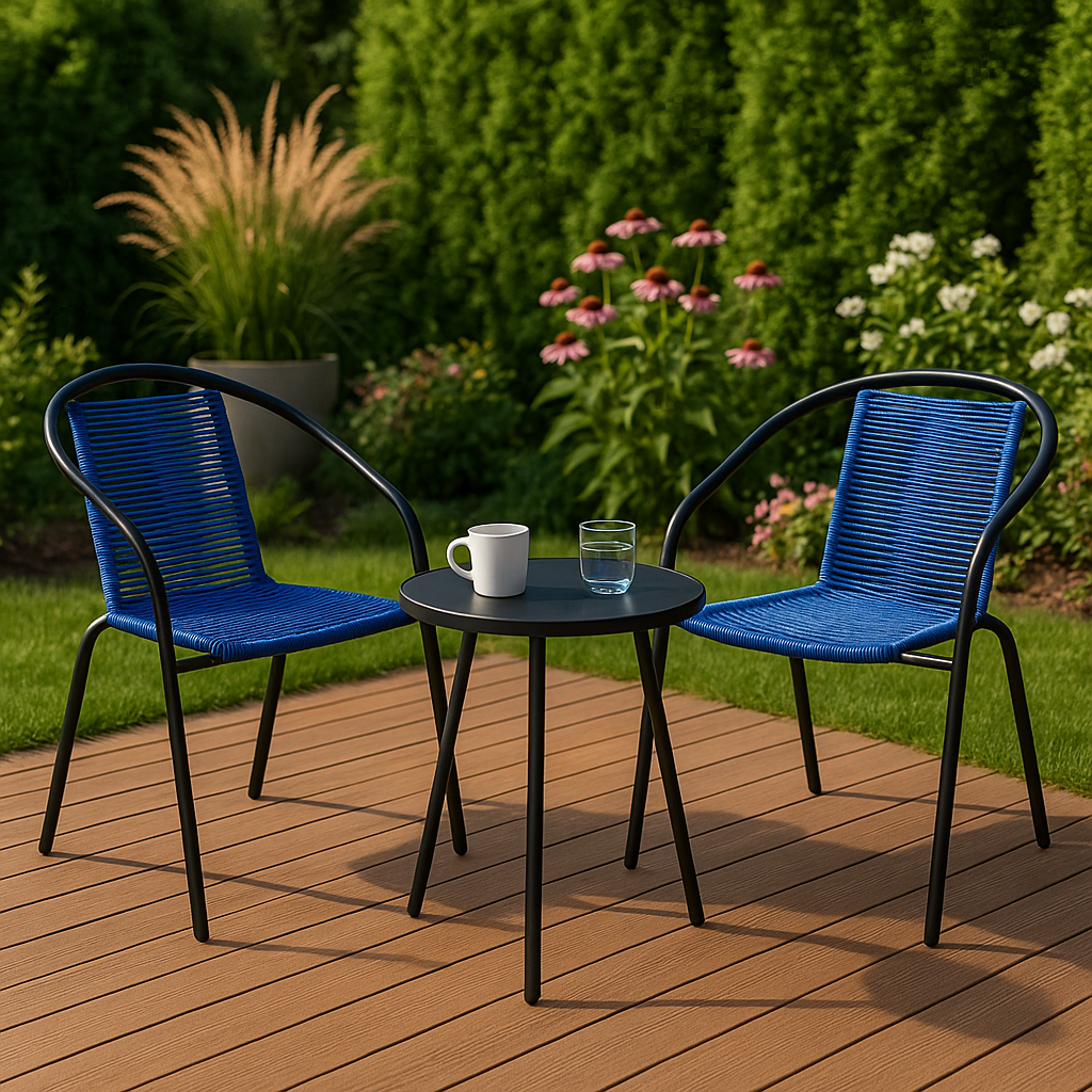 Tuinstoel staal met gevlochten zitting – 72 cm – blauw