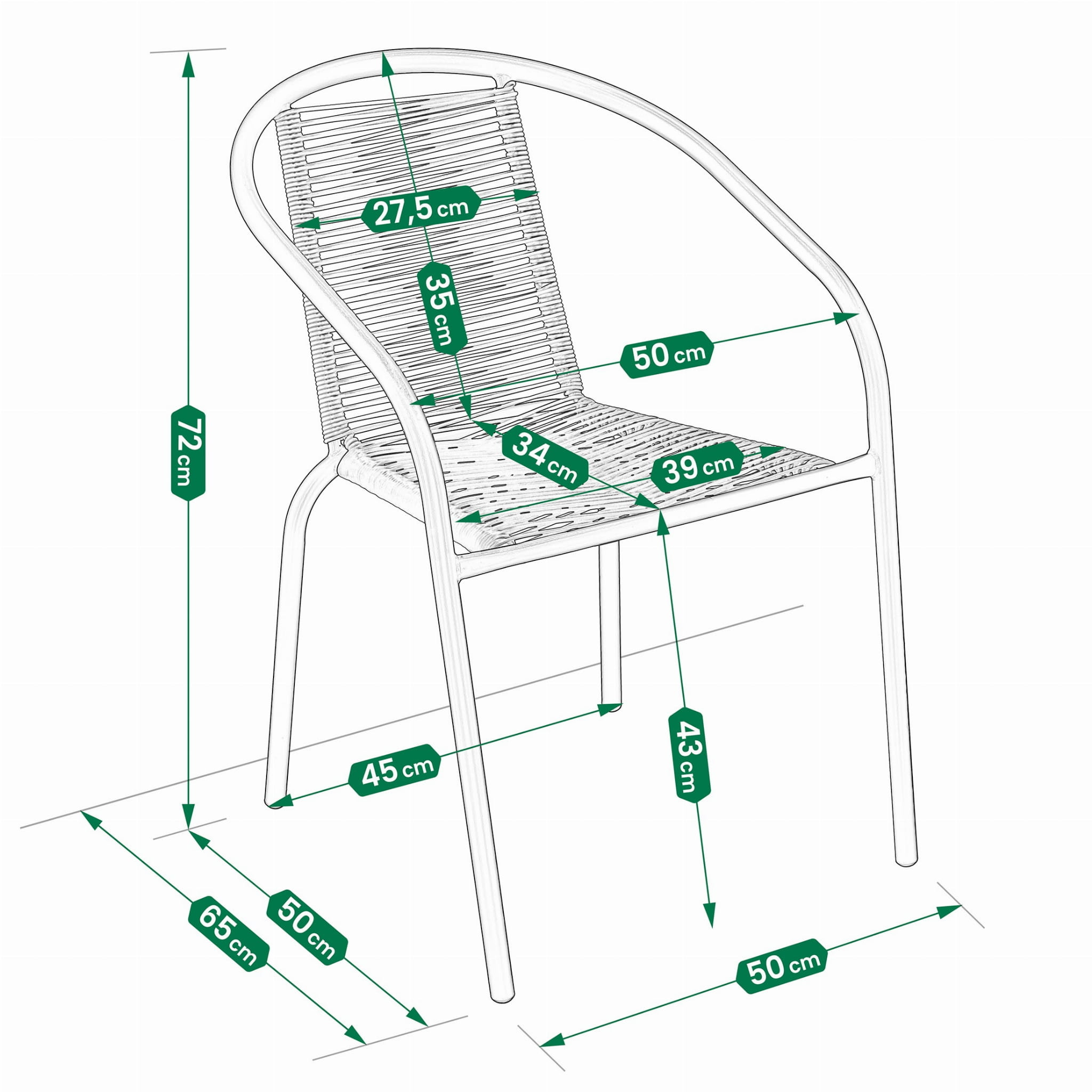 Tuinstoel staal met gevlochten zitting – 72 cm – groen