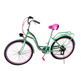 Meisjesfiets 26 inch - 7 versnellingen - mintgroen met roze