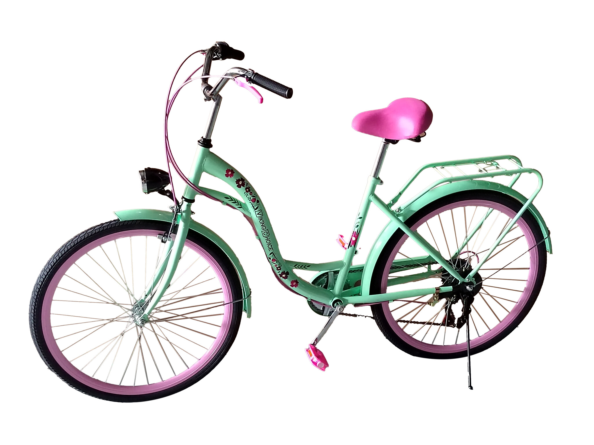 Meisjesfiets 26 inch - 7 versnellingen - mintgroen met roze