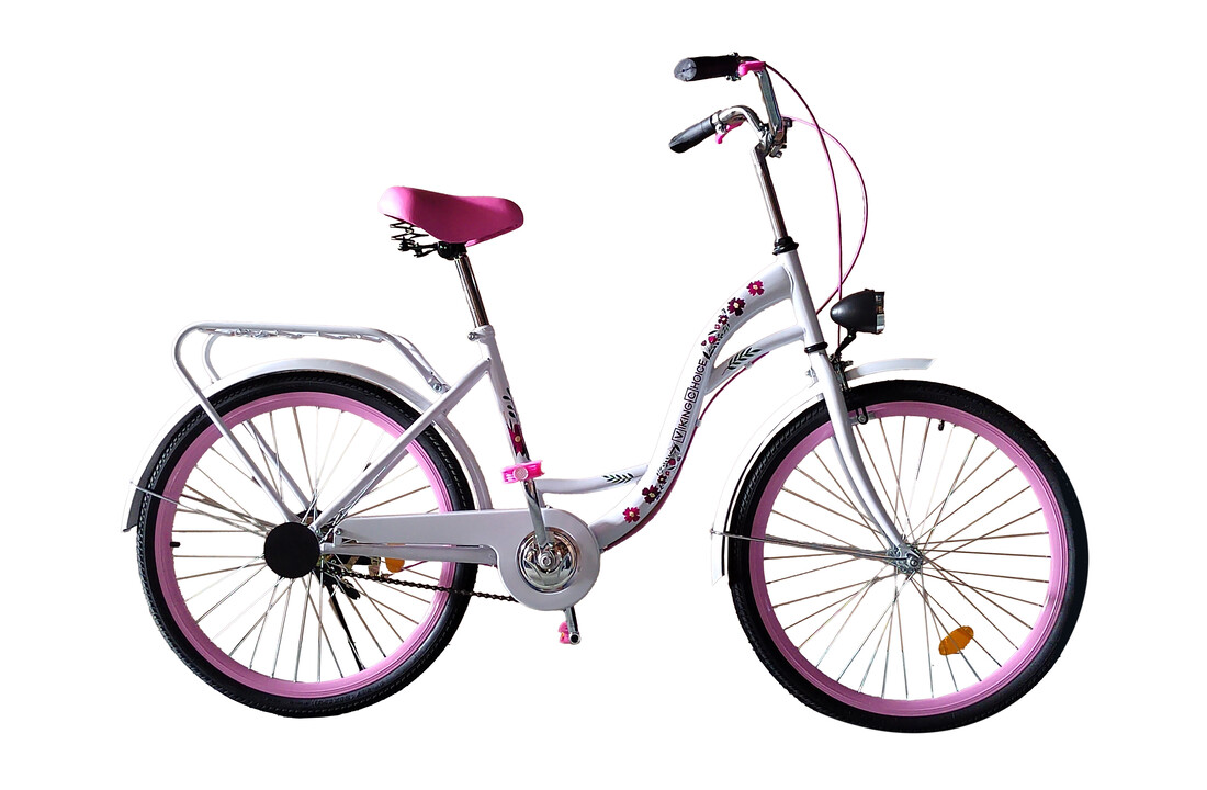 Meisjesfiets 24 inch - wit met roze - 1 versnelling