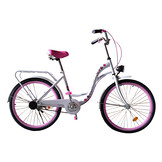 Meisjesfiets 24 inch - wit met roze - 1 versnelling