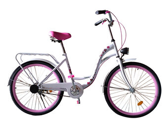 Meisjesfiets 24 inch - wit met roze - 1 versnelling