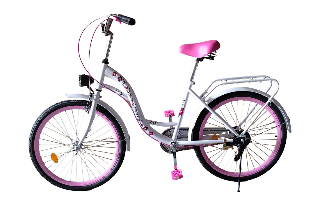 Meisjesfiets 24 inch - wit met roze - 1 versnelling