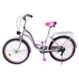 Meisjesfiets 24 inch - wit met roze - 1 versnelling