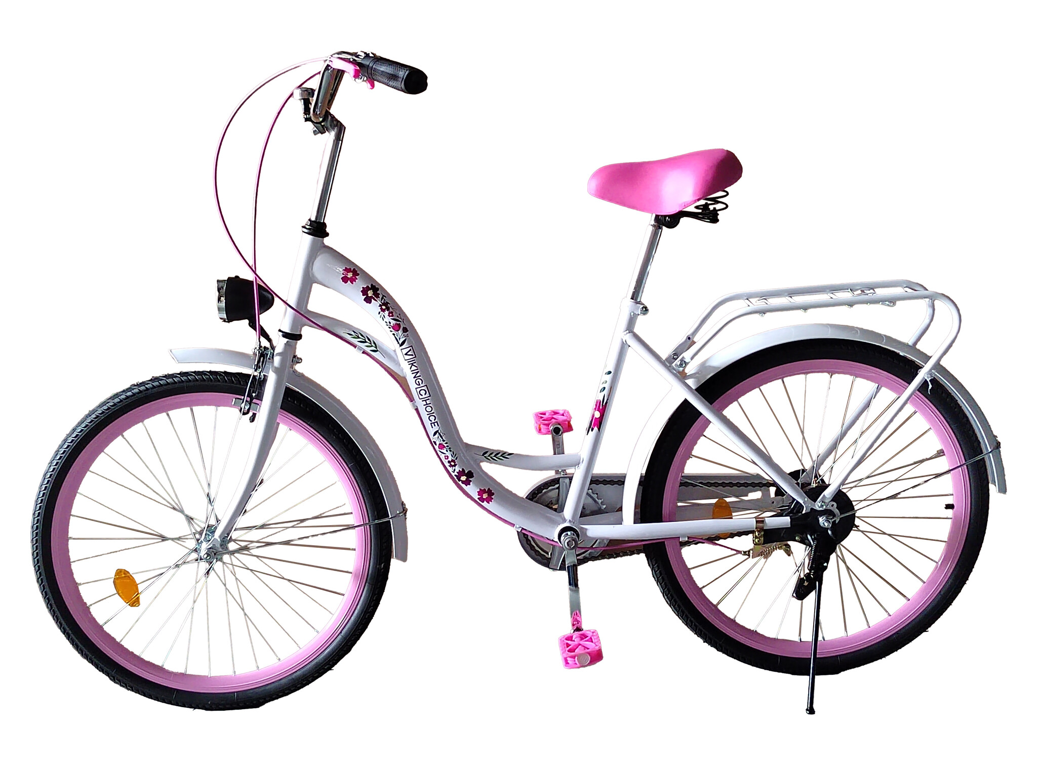 Meisjesfiets 24 inch - wit met roze - 1 versnelling