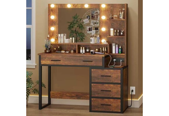 Kaptafel met spiegel en licht 92x40x143 cm – stopcontact – industrieel