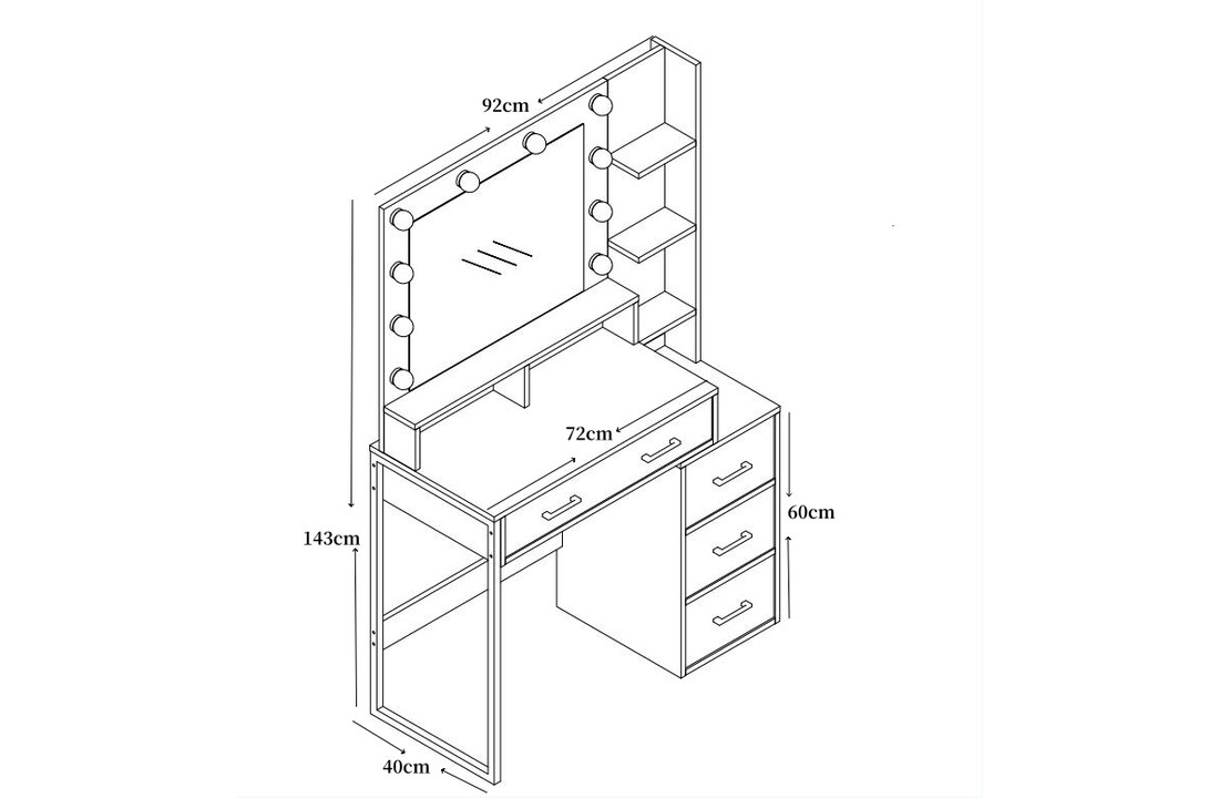 Kaptafel met spiegel 92x40x143 cm – industrieel