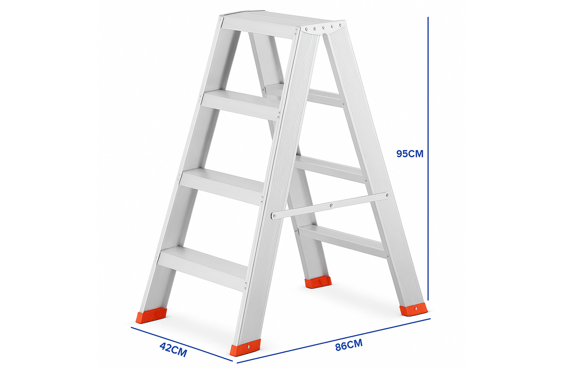 Huishoudtrap - ladder - 2x 4 treden - aluminium - 95 cm hoog