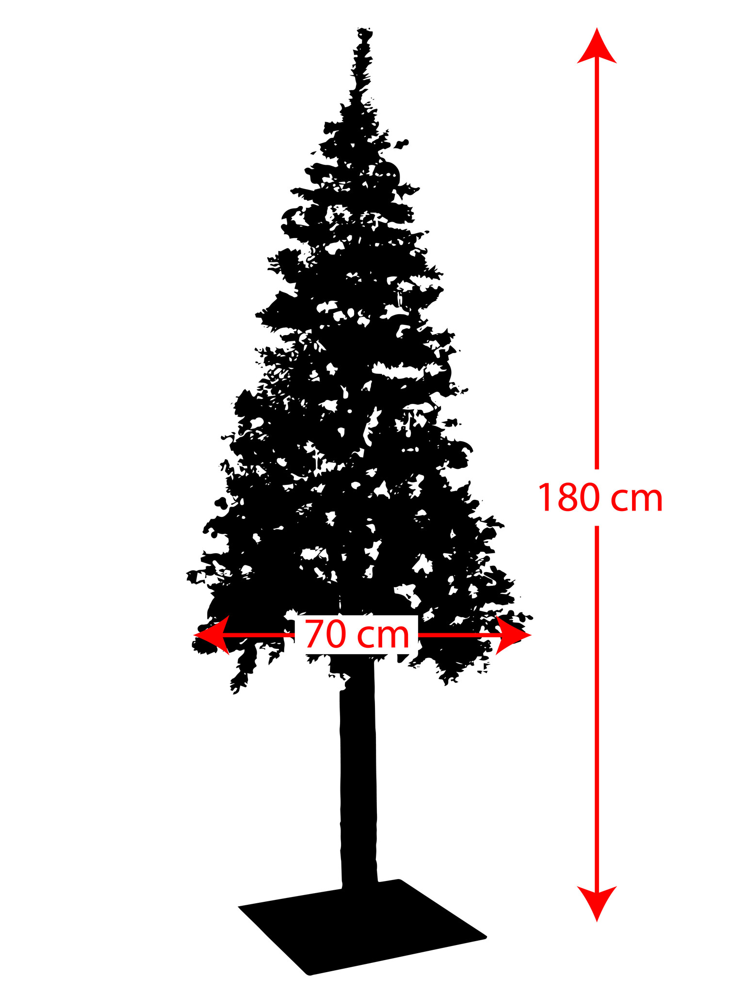 Kunstkerstboom 180 cm – sneeuw – rode kerstballen – houten stam