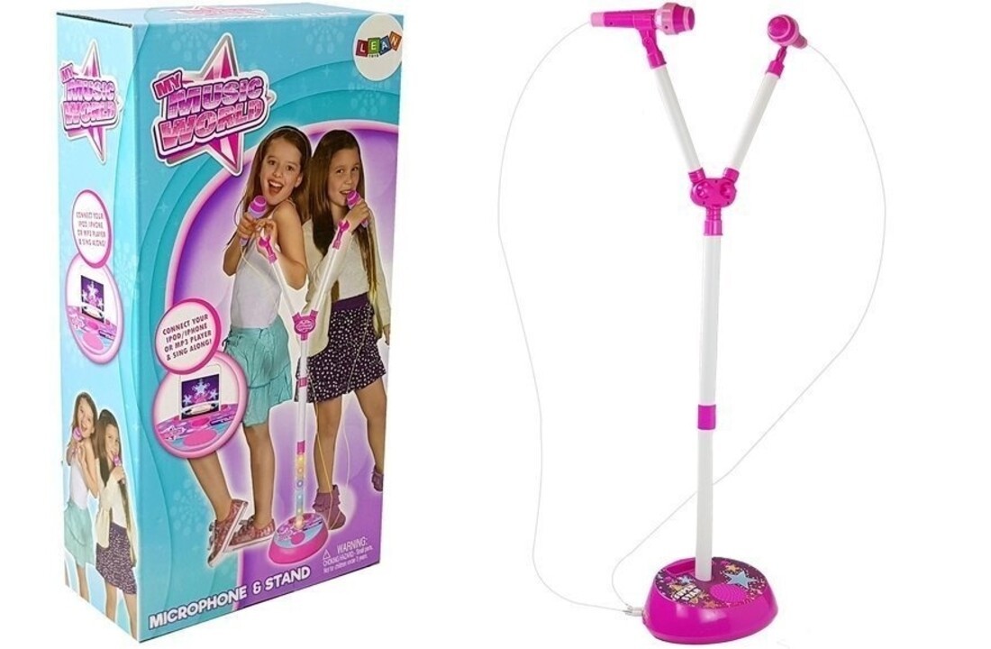 Speelgoed microfoon – duo set met standaard – LED – MP3 – roze