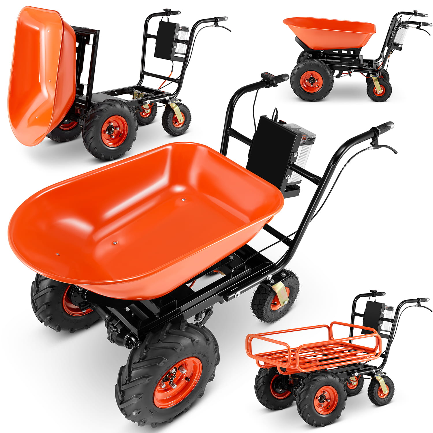 Elektrische kruiwagen - 2 in 1 - 120L - tot 300 kg - oranje