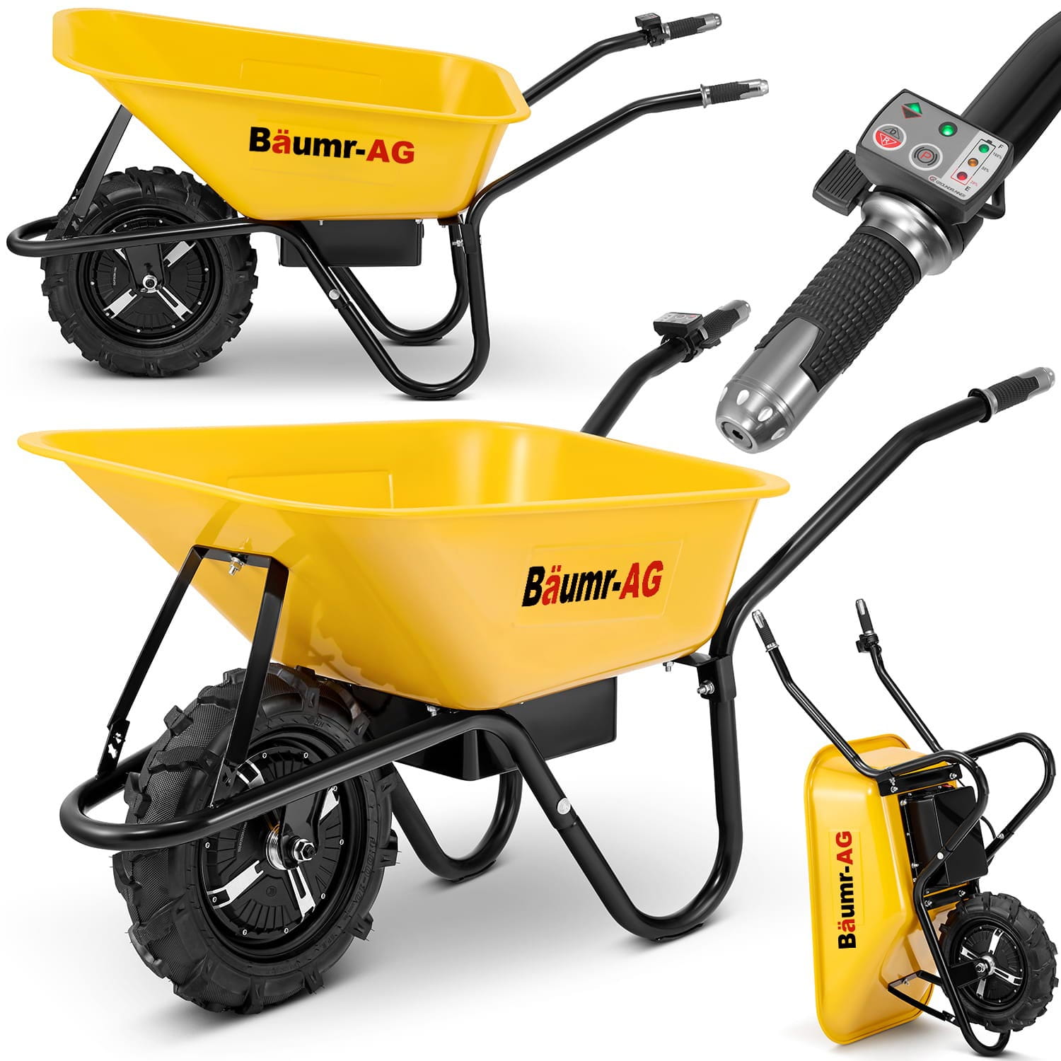 Elektrische kruiwagen - 100L - tot 180 kg - 500 W - geel zwart