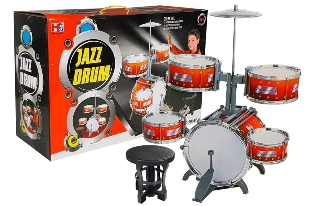 Speelgoed drumset - Jazz drum 5-delig met zitje en drumstokjes