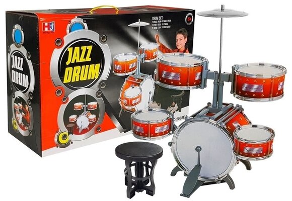 Kinderdrumstel - Jazz Drum - 5-delige drumset met kruk - rood