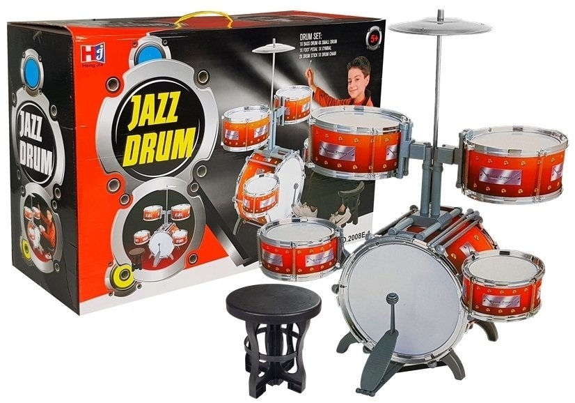 Speelgoed drumset - Jazz drum 5-delig met zitje en drumstokjes