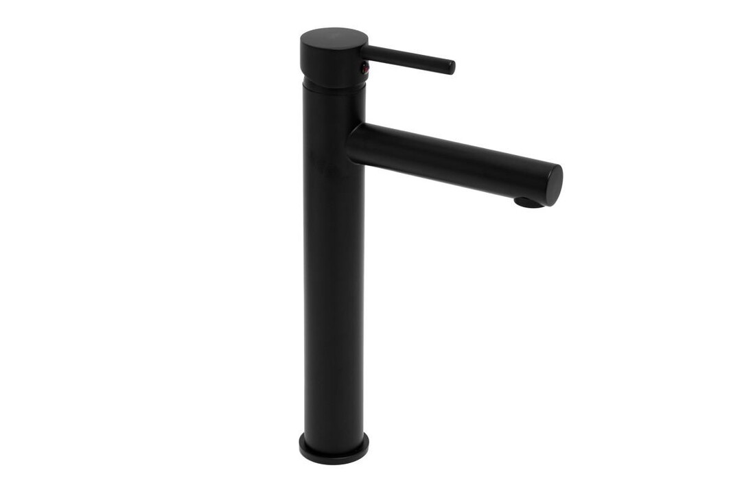 Zwarte hoge wastafelmengkraan met lange uitloop