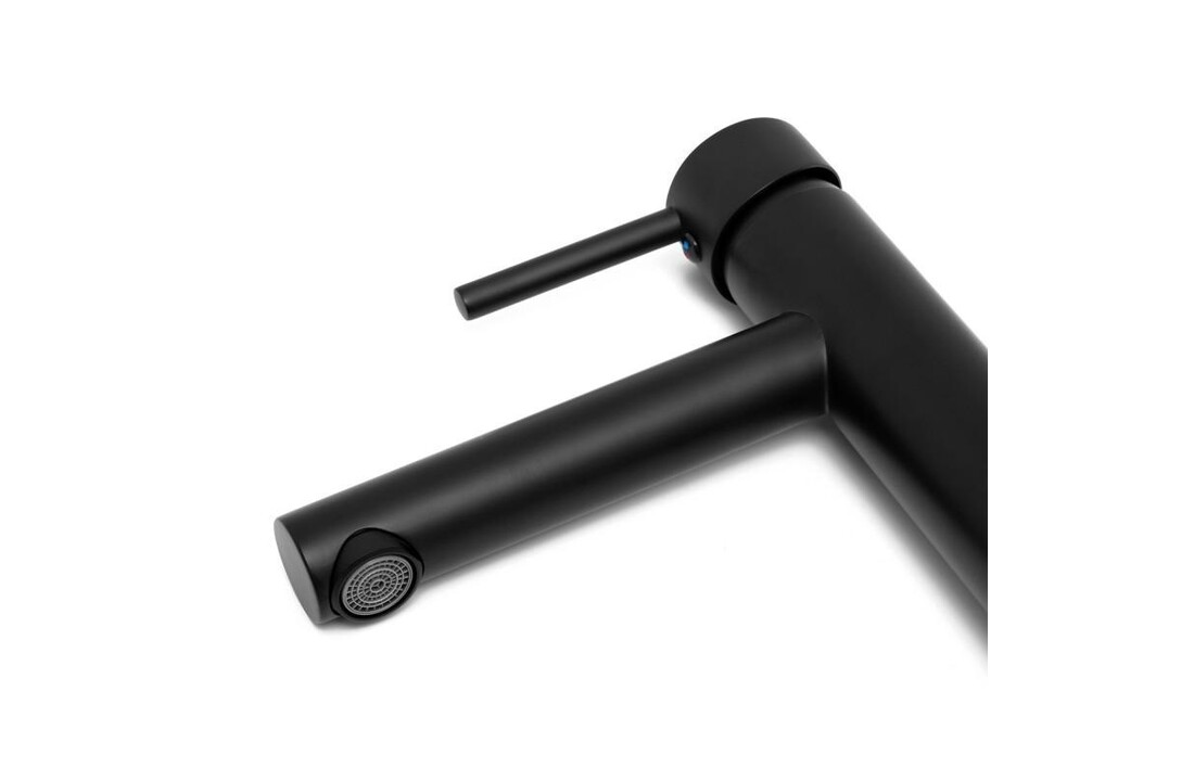 Zwarte hoge wastafelmengkraan met lange uitloop