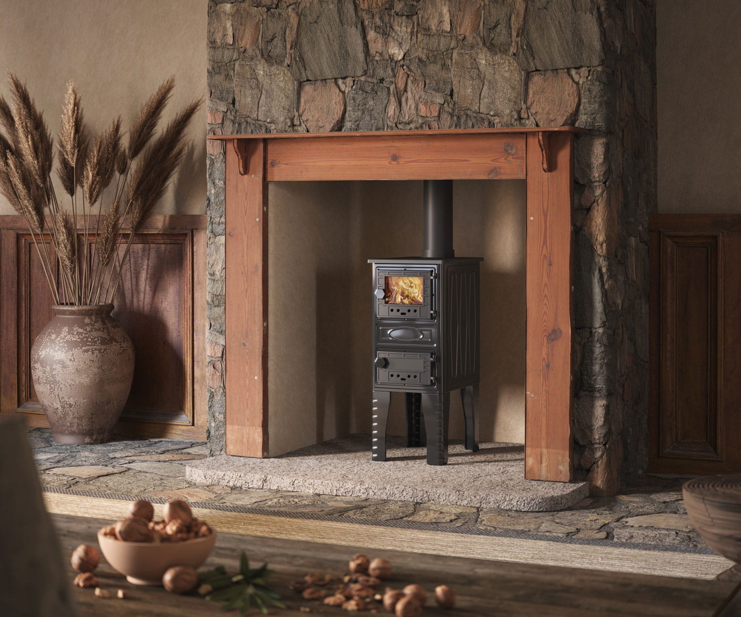 Houtkachel met kookplaat - 9,23 kW - gietijzer - energielabel A