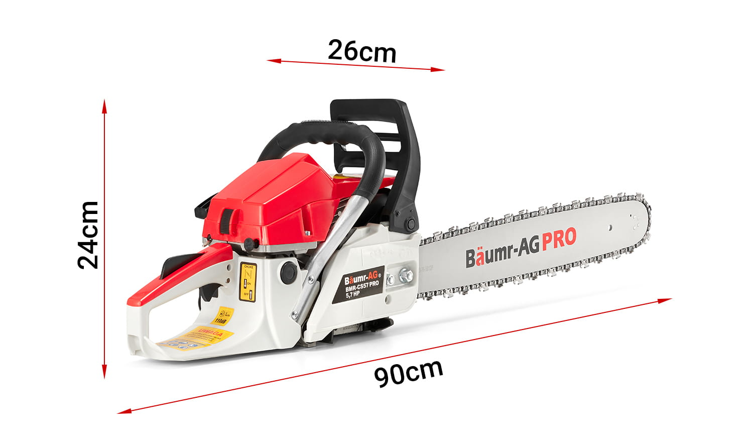 Benzine kettingzaag 65cc - 5,7 pk - met sterpunt en accessoires