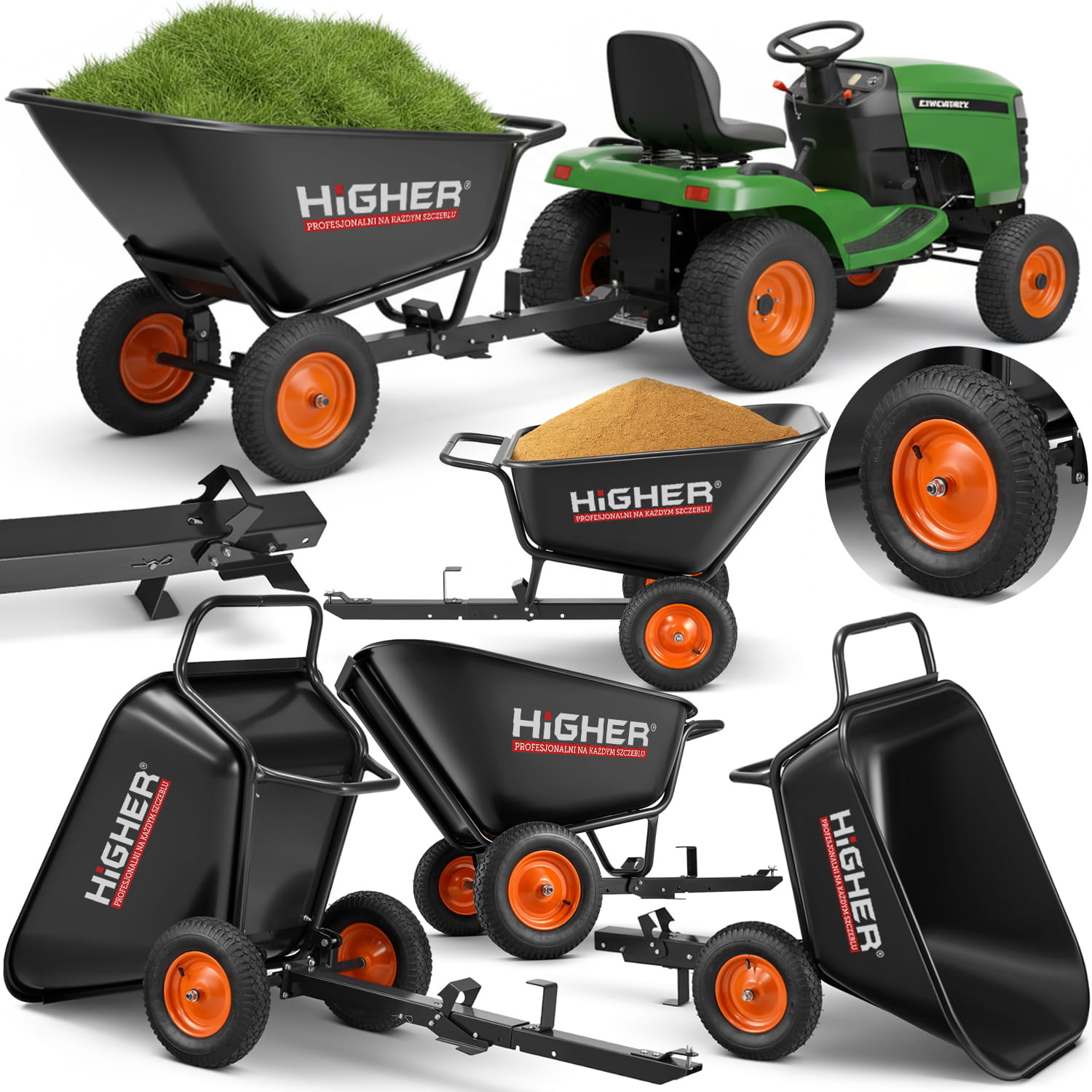 Aanhanger voor zitmaaier - kiepkar - 350L - tot 300 kg