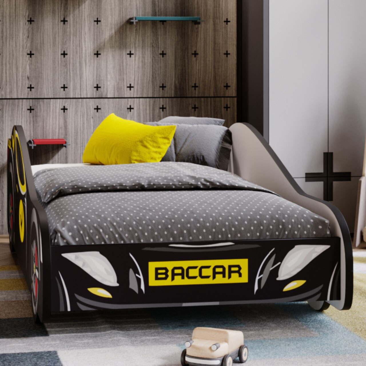 Autobed Batcar - kinderbed - 140x70cm - zwart geel