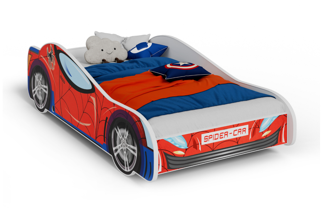 Kinderbed - Spiderman auto bed - 160x80 cm - incl. matras