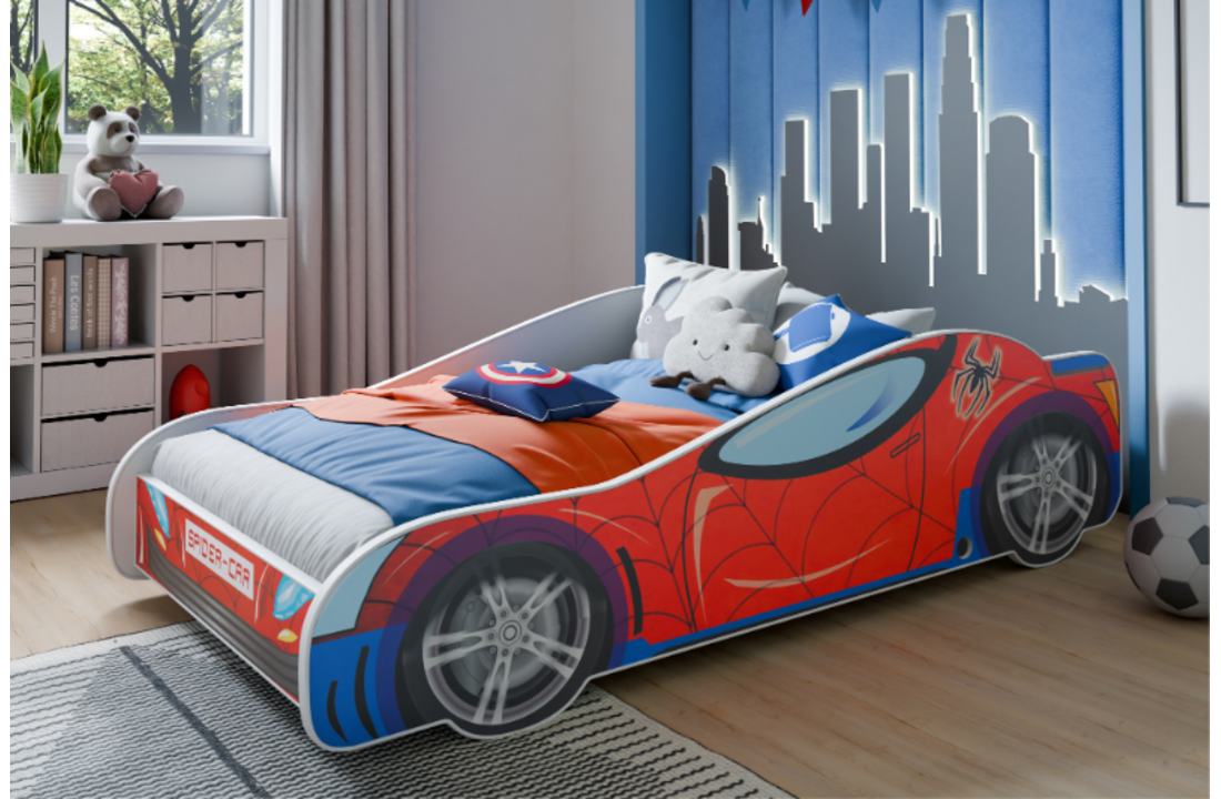 Kinderbed - Spiderman auto bed - 160x80 cm - incl. matras