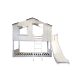 Stapelbed met glijbaan - bedhuisje 90x200 voor kinderen - wit