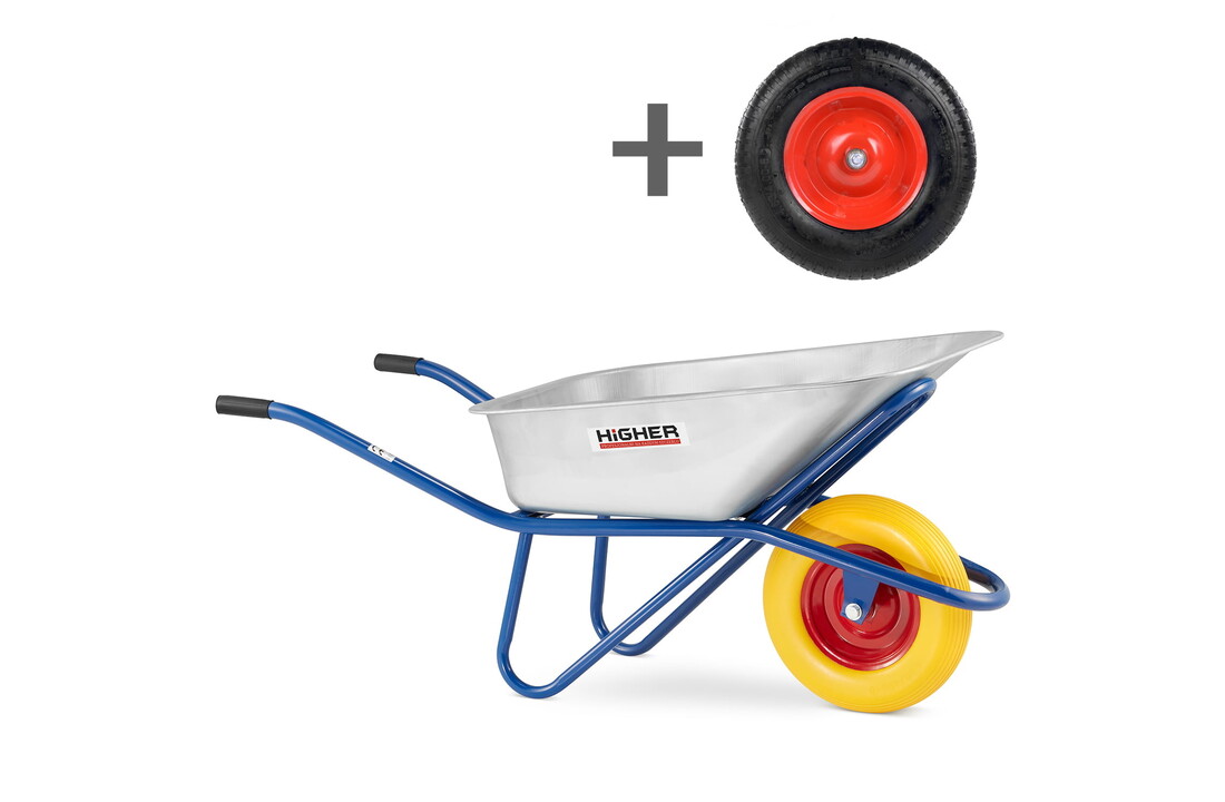 HIGHER®️ Kruiwagen 130L schuimwiel 210kg Wielbescherming