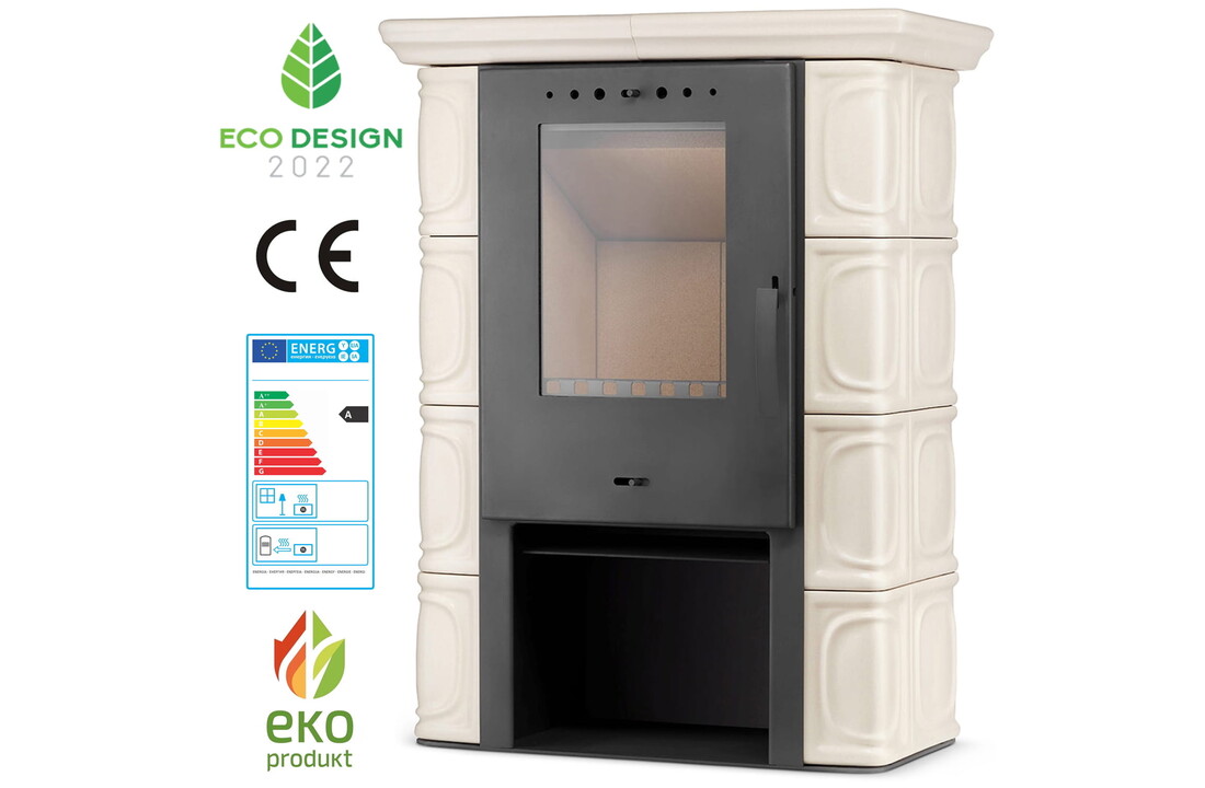 Houtkachel Staal met Keramische Tegels 10kW Cappuccino