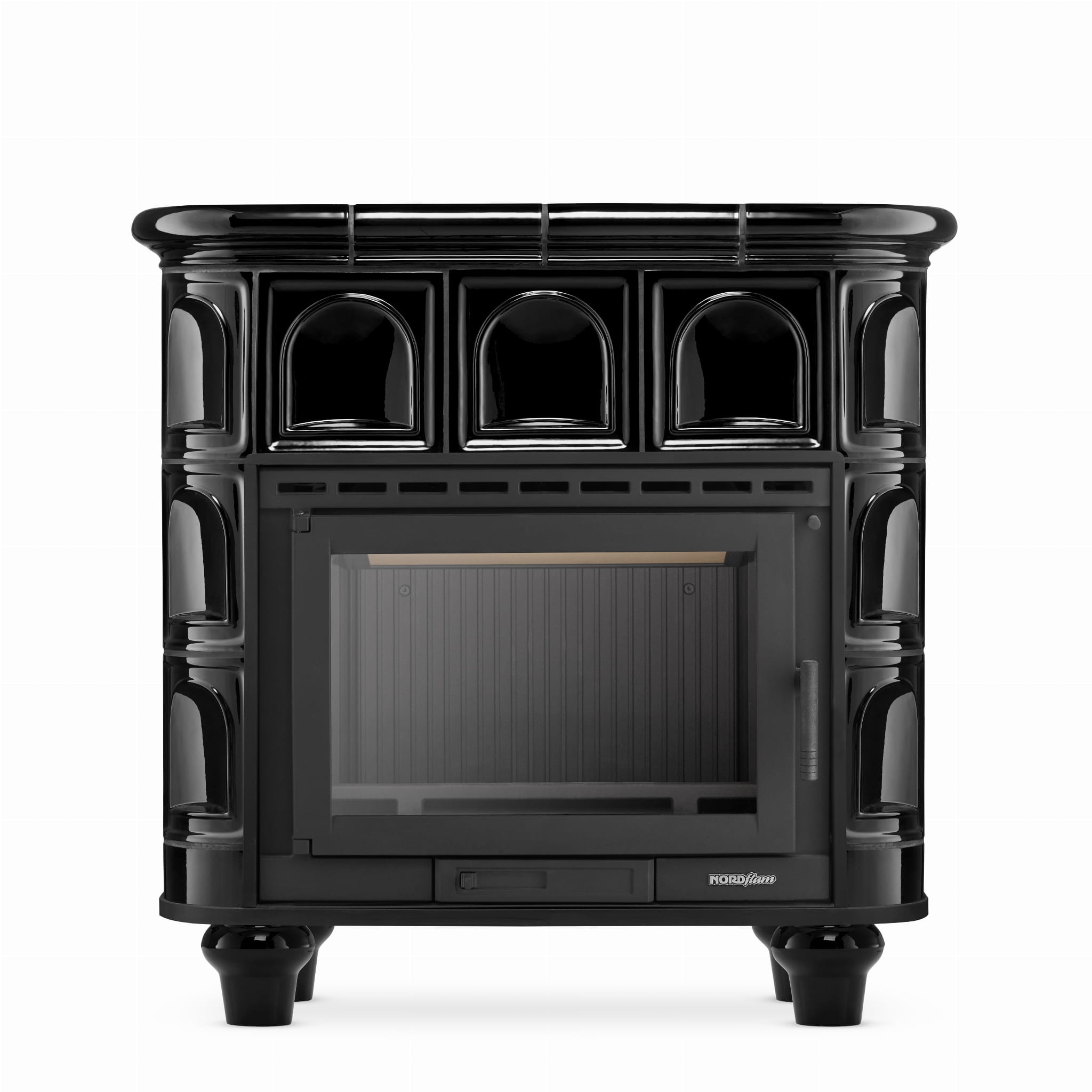 Tegelkachel FLORENCJA met gietijzeren inzetstuk - Zwart