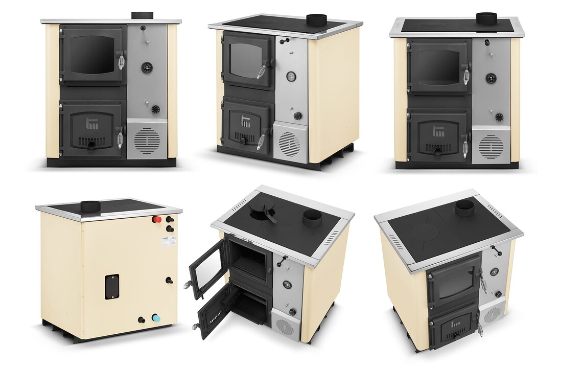 CV houtfornuis met watermantel - 12 kW - TEMY Plus - beige