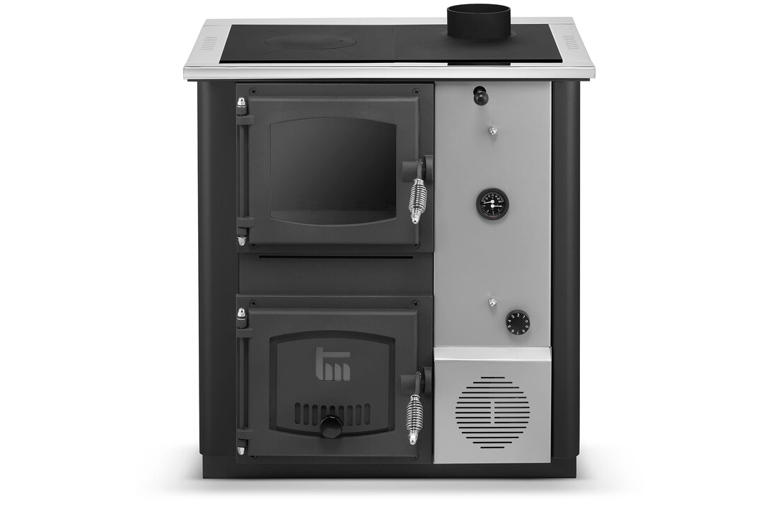 CV houtfornuis met watermantel - 12 kW - TEMY PLUS - zwart