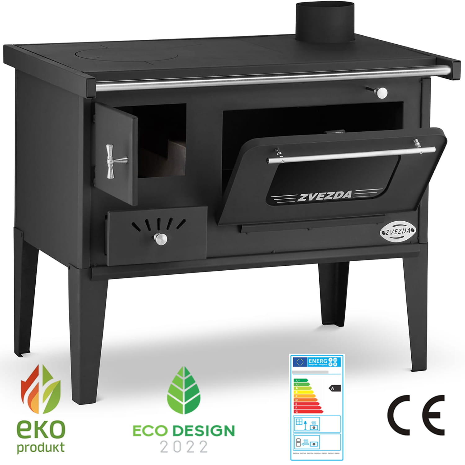 ZVEZDA Kolenkachel Zwart 8kW ECO Design