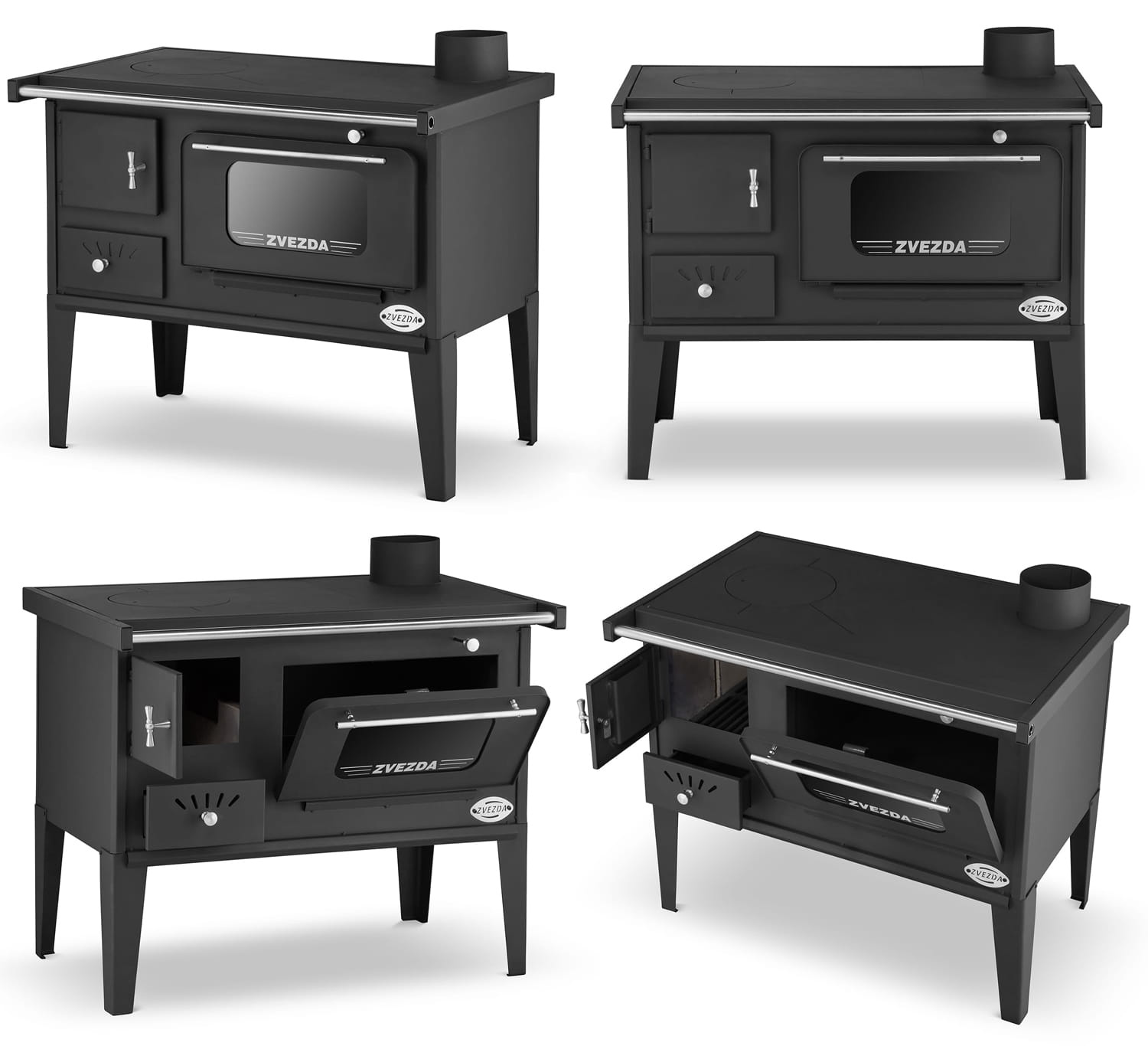 Houtfornuis met oven en kookplaat - 8 kW - ZVEZDA - zwart