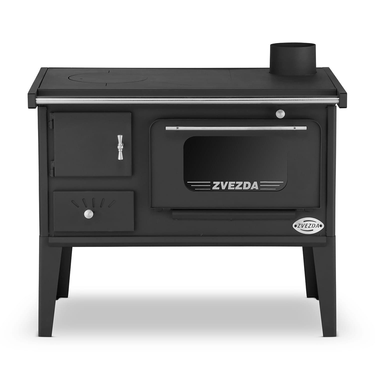 Houtfornuis met oven en kookplaat - 8 kW - ZVEZDA - zwart