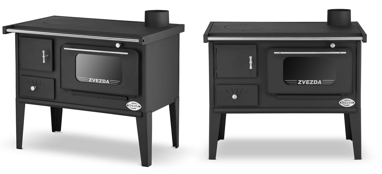 Houtfornuis met oven en kookplaat - 8 kW - ZVEZDA - zwart