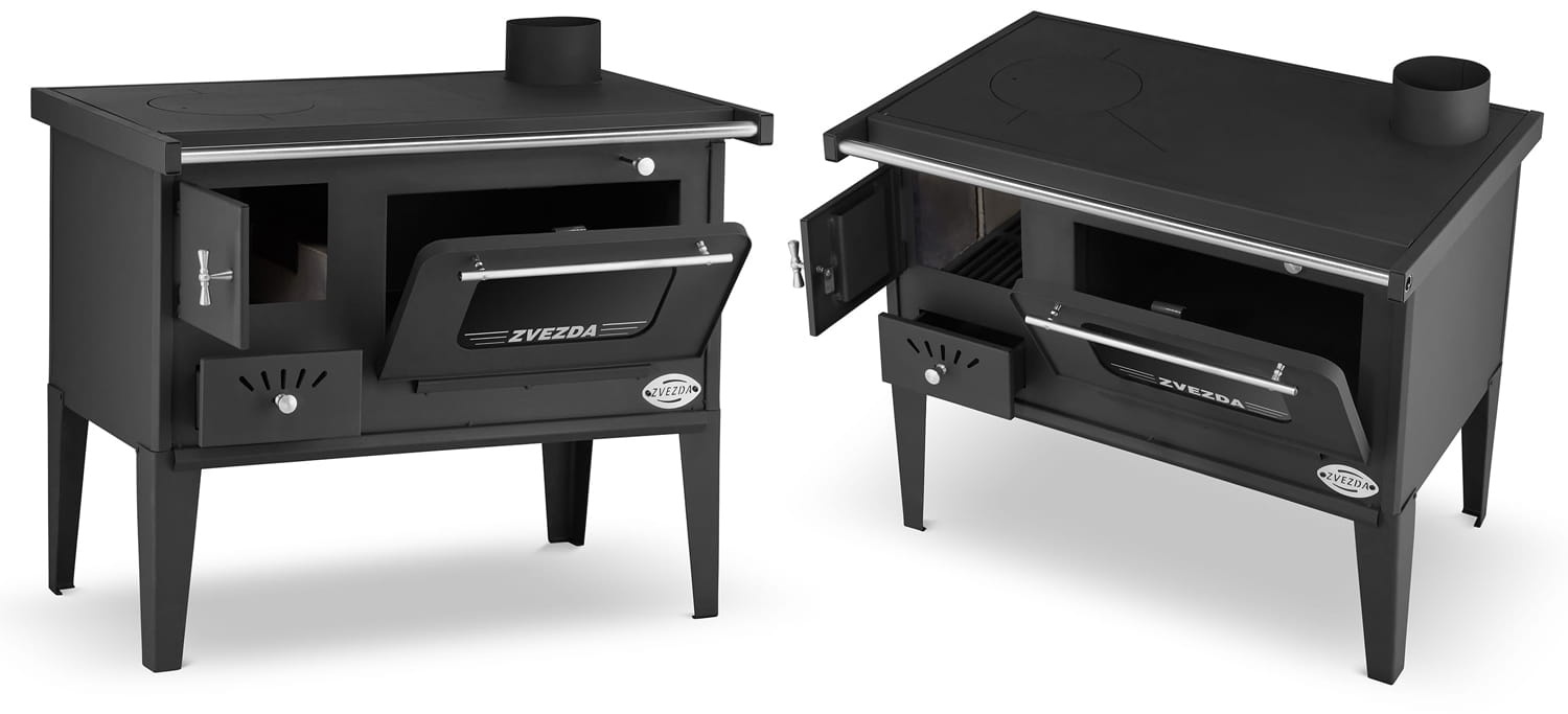 Houtfornuis met oven en kookplaat - 8 kW - ZVEZDA - zwart