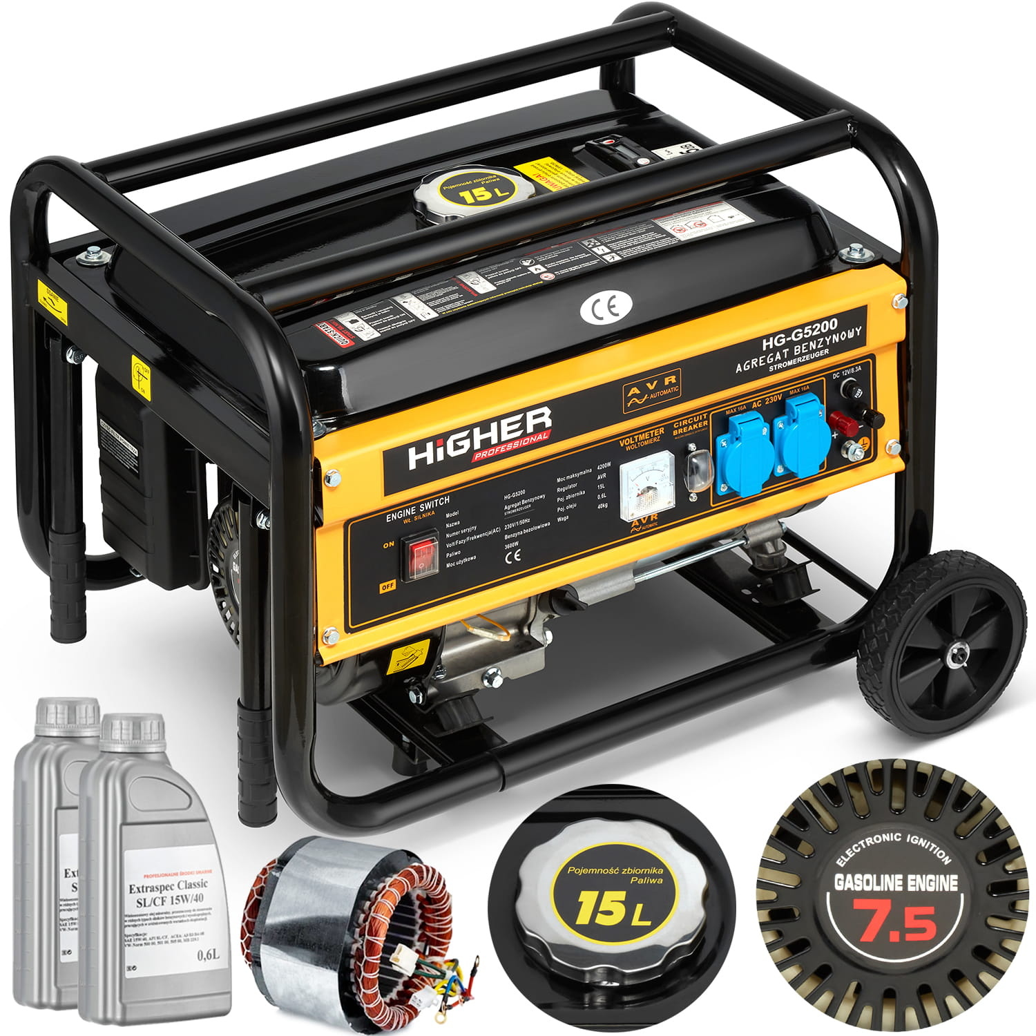 Generator HIGHER 4200W 7,5PK AVR + 2x Olie