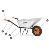 HOGERE 130L Gegalvaniseerde Kruiwagen - Professioneel