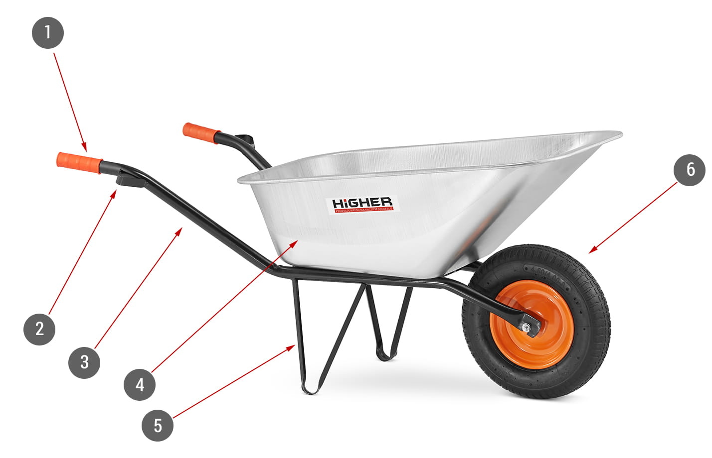 HOGERE 130L Gegalvaniseerde Kruiwagen - Professioneel