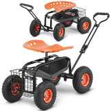 HIGHER Tuinwagen met Zwenkbaar Zadel en Opbergmand - 150 kg