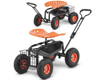 HIGHER Tuinwagen met Zwenkbaar Zadel en Opbergmand - 150 kg